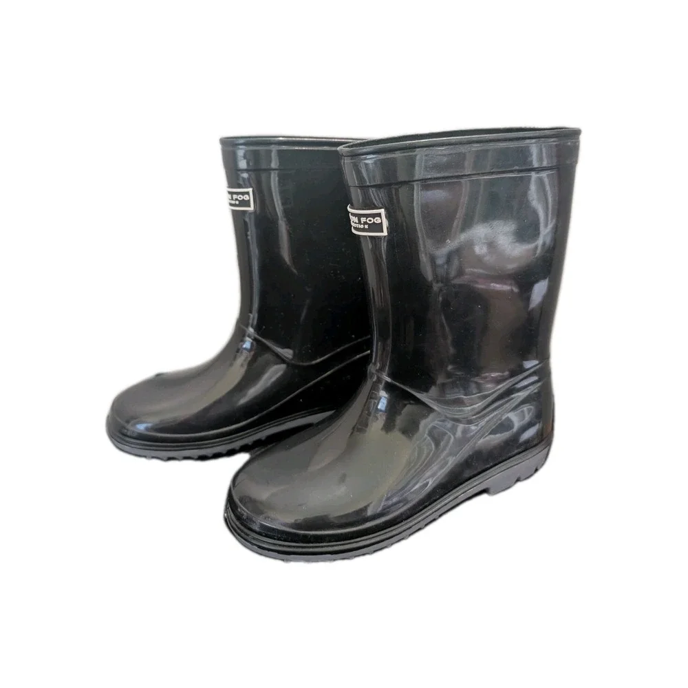 London Fog Kids Sean Black Rubber Rain Snow Boots Size 1 Toddler Waterproof